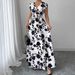 Short Sleeve Tie New Printed V-Neck Long Dress Cross-Border Summer Waist-Cinching Women's Clothing_ecoleips.com
