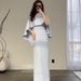 Women's Clothing New Solid Color Satin Bat Shawl Temperament Waist Long Sleeve Dress_ecoleips.com