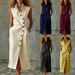 Women's Slim Fit V Neck Sleeveless Dress American Style Stand Collar Single Breasted Summer New Clothing_ecoleips.com