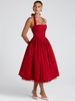 Mozision Halter Backless A-line Club Midi Dress Women Fashion Elegant Square Collar Sleeveless High Waist Party Pleated Dress_ecoleips.com