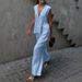 Women's Clothing Cotton V Neck Sleeveless Top Vest Trousers Suit Female New Solid Color Temperament Commuting Two Piece Suit_ecoleips.com