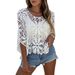 Women's Clothing New Round Neck Hollow Knitted Lace Top Blouse Sexy_ecoleips.com