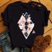 Women's Simple New Style Geometric Pattern Short Sleeve Top For Summer_ecoleips.com