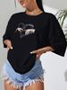 Women's Casual Black T-Shirt round Neck Short Sleeve Cotton Polyester Loose Fit Heart Print Top for Spring/Autumn Summer_ecoleips.com