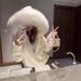 Women's Clothing Hooded Fur Collar Stitching Knitted Sweater Jacket Women's Knit Hooded Cardigan With Faux Fur Trim - Casual Fall & Winter Outerwear_ecoleips.com
