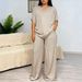 Women's plus Size Fashion Set Elegant V Neck Top with Drawstrings Straight Leg Trousers Elegant Casual Outfit_ecoleips.com