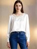 Elegant French-Inspired Pearl Embellished Satin Blouse - Round Neck, Long Sleeve, Pure Color, Office & Casual Wear (Black/White/Beige/Green, S-XXL)_ecoleips.com