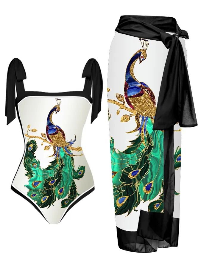 Women's Clothing New Version Printed Two Piece Swimsuit Conservative Cover Hip Skirt Swimsuit_ecoleips.com