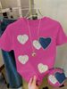 Pearl & Rhinestone Heart Women's Tee - Faux Pearl Heart Graphic, Casual Pink Top_ecoleips.com