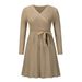 Women's Fashion Sexy V-neck Pleated Knitted Short A-line Dress_ecoleips.com