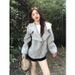 2025 Autumn New Gray Hooded Sweatshirt For Women Korean Style Casual Baseball Jacket Fleece Hoodie Top_ecoleips.com