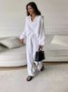 Women's Clothing Cotton And Linen Suit Cardigan Long Sleeved Top Pocket Wide Leg Trousers Two Piece Suit_ecoleips.com