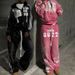 Fashion Casual Hip Hop Rock Hooded Sweatshirt Jacket European American Style Printed Men Women Same Suit Trousers_ecoleips.com