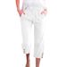 Women's High Waist Capri Pants Spring/Summer Solid Color Cotton Linen Loose Fit Drawstring Casual Trousers_ecoleips.com