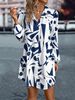 Fall Floral Print Blouse Dress With Lace Trim, Relaxed Fit Long Sleeve Shirt Dress For Casual Office Wear_ecoleips.com