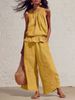 Summer Casual Women's Clothing Set Style Cotton And Linen Sleeveless Ruffled Wide Leg Pants Two Piece_ecoleips.com
