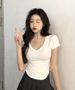 Pure Desire Wind V-neck Short-sleeved T-shirt Women's Summer New Slim And Thin Spice Girl Short Irregular Bottoming Top_ecoleips.com
