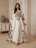 Women's V Neck Long Robe Printed Tassel Elegant Cross Border Elegance Muslim Fashion Clothing SW2614_ecoleips.com