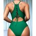 Women's Sexy High Waist One-Piece Swimsuit - European & American Solid Color With Back Lace-Up Design For Beach & Pool_ecoleips.com
