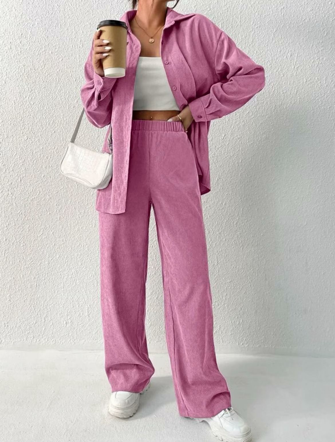 Women's Temperament Solid Color Shirt Jacket And Wide Leg Trousers Casual Two Piece Suit European American Style Autumn New 2023_ecoleips.com