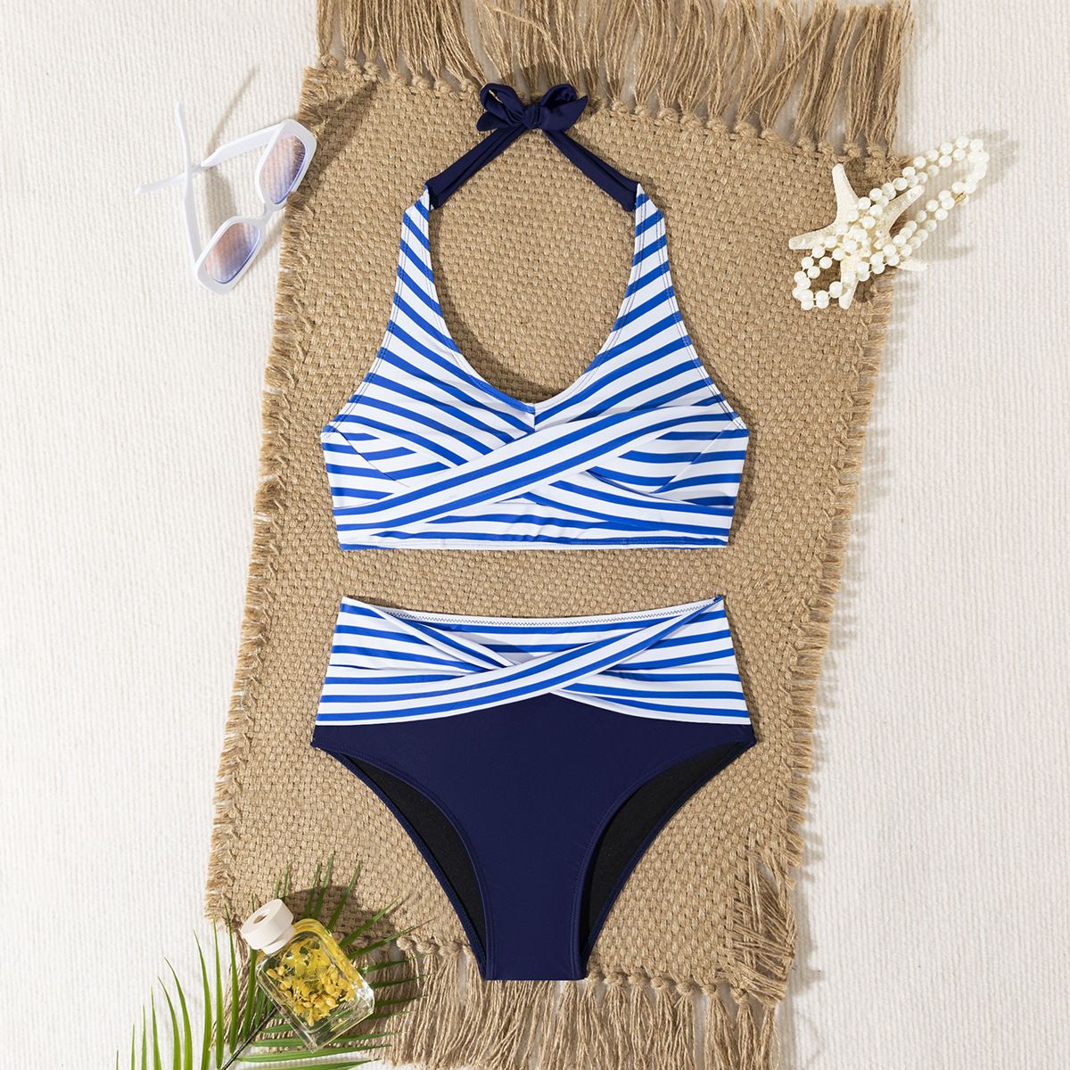 Sexy Striped Bikini Set - High-Quality Polyester & Spandex Mix, Push-Up Padded (Floral Print, S-Xl)_ecoleips.com