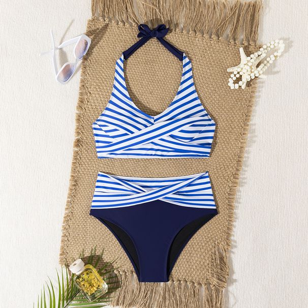 Sexy Striped Bikini Set - High-Quality Polyester & Spandex Mix, Push-Up Padded (Floral Print, S-Xl)_ecoleips.com