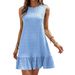 Women's Casual Fashionable Round Neck Sleeveless Dress Solid Color Summer Fashion Style_ecoleips.com