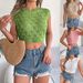 Instagram-style Real Shot Of Spring/summer European And American Hollow-out Leaf Cropped Knit Top For Vacation._ecoleips.com