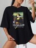 Women's Black round Neck T-Shirt Simple Casual Export Top with Oil Painting Print Loose Fit Short Sleeve Fashionable_ecoleips.com