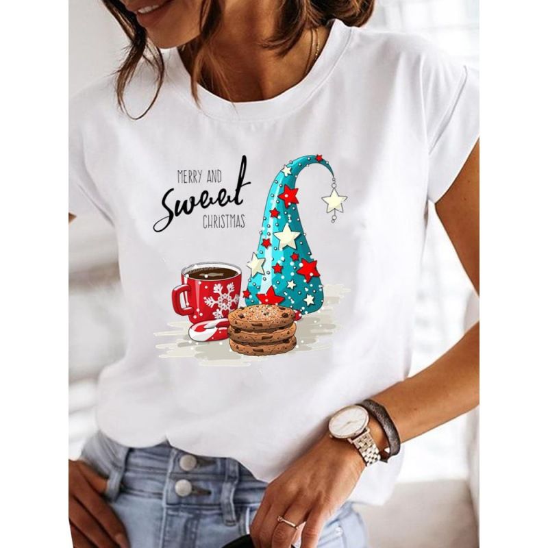 European And American New Year Merry Tree Christmas Gift Plus Size Round Neck Modified Short Sleeve T-Shirt For Women_ecoleips.com