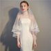Elegant Double-Layer Wedding Veil With Comb – Sparkling Lace Trim Bridal Headpiece (60-80cm, Ivory/White)_ecoleips.com