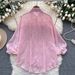 Women's Clothing Versatile Long Sleeved Shirt Female Celebrity High End Beaded Sequined Thin Lantern Sleeve Shirt Loose Casual Top_ecoleips.com