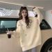 girl High-end Bear Embroidery Unique Pullover Knit Women, Loose Lazy Style, Soft Cozy Outerwear Sweater For Autumn And Winter_ecoleips.com