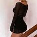 Women's Clothing Dress Mesh See Through Long Sleeve Short Sexy U Collar_ecoleips.com