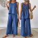 Women's Cotton Linen Two-Piece Set Casual Wide Leg Pants And Hollowed out Back Vest Cross Border European American Style_ecoleips.com
