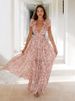 K New Vacation Long Dress With Hollow Out And Slim Fit, Deep V Ruffle Edge, Broken Flower, Exposed Back Dress_ecoleips.com