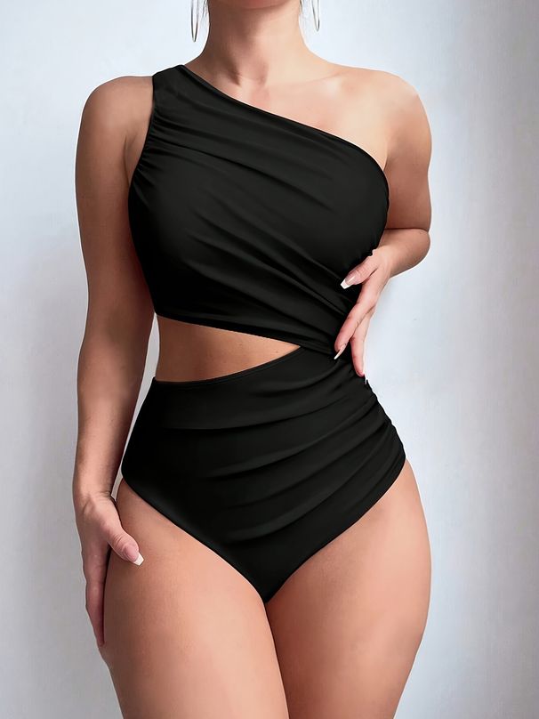 Women's Clothing Solid Color One Shoulder One Piece Swimsuit For Women Sexy Tight Swimsuit_ecoleips.com