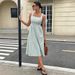 Summer Elegant Simple Women's Square Neck Dress Waist Cinching Striped Sleeveless Casual Clothing_ecoleips.com