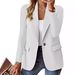 Autumn Long Sleeve Solid Color Blazer Cardigan For Women - Versatile V-Neck Office Jacket Functional Pockets_ecoleips.com