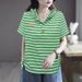 Korean-Style Hooded T-Shirt, Loose Short-Sleeve Striped, Slimming This Summer, Color-Blocking Women's Top, Short-Sleeve_ecoleips.com