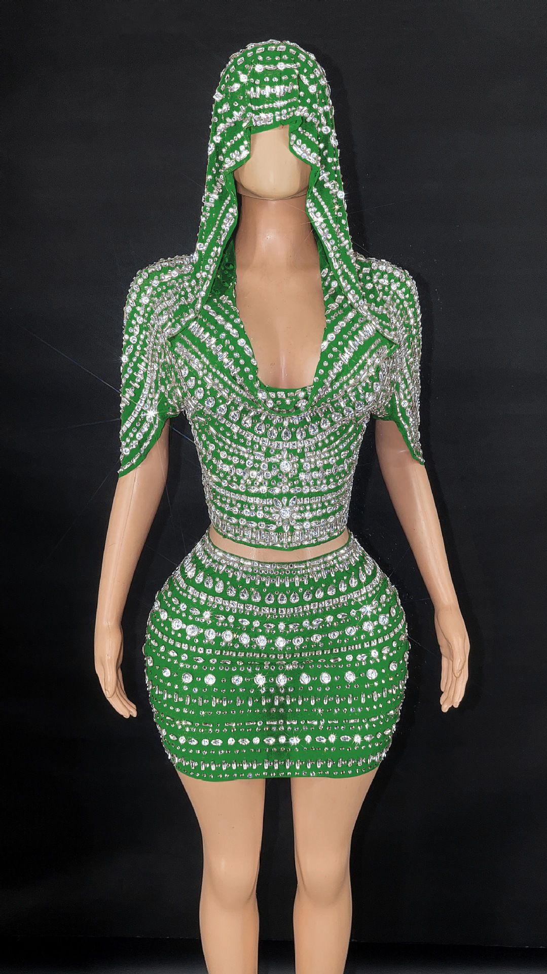 Women's Clothing Hooded Short Skirt 2 Piece Set Glitter Sequin Hat & Mini Dress 2-Piece Set For Birthday Party, Stage Performance, And Night Out_ecoleips.com