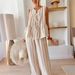 Women's Clothing 2 Piece Pants Suit Striped Front Open Vest Top Wide Leg Casual Pants Summer_ecoleips.com