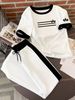 Women's Summer Trendy Print Set Crew Neck Short Sleeve Top Drawstring Pants 8002_ecoleips.com