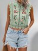 Women's Clothing Lace Embroidery Plant Round Neck Sleeveless Hollow T Shirt Chiffon Shirt_ecoleips.com