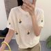 Small Floral Embroidery Puff Sleeve Ice Silk Knit Top For Women, European Station 2026 Spring New European-Style Women's_ecoleips.com