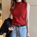 White Women's Tank Top With A Half-high Collar, Versatile For Summer, Tight-fitting Sleeveless Knitted Top, Can Be Worn_ecoleips.com