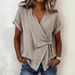 Women's Casual Solid Color Lapel T-Shirt Short Sleeve Irregular Loose Fit Spring/Summer Top American Style_ecoleips.com