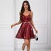 New European And American Style Women's Sequin With Deep V-neck, Off-shoulder, A-line, Strapless Party Mini Dress 9055_ecoleips.com