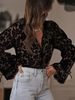 Women's Black Floral Lace Blouse, V Neck Long Flare Sleeve Sheer Mesh Shirt, Elegant Button Down Casual Top For Daily Wear, Party, Date Night, Romanti_ecoleips.com