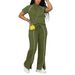 Women's Clothing Women's Short Sleeve Top And Pants Set | Casual Summer Two-Piece Outfit In Army Green_ecoleips.com